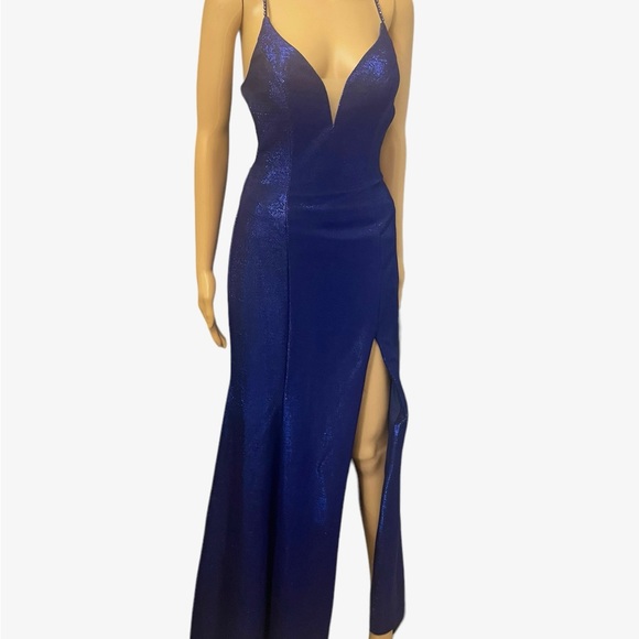 BOU BOU - METALLIC V NECK SLIT LONG GOWN - Picture 3 of 11